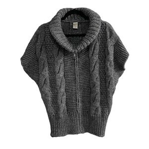 ELSAMANDA Italy Alpaca Wool Zip Front Chunky Cable Knit Cardigan Charcoal Grey M